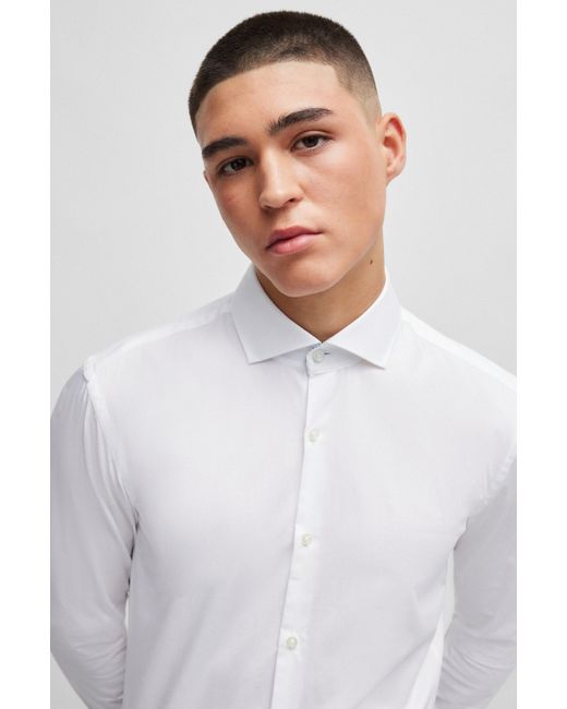 HUGO Gemakkelijk Te Strijken Slim-fit Overhemd Van Katoenen Twill in het White voor heren