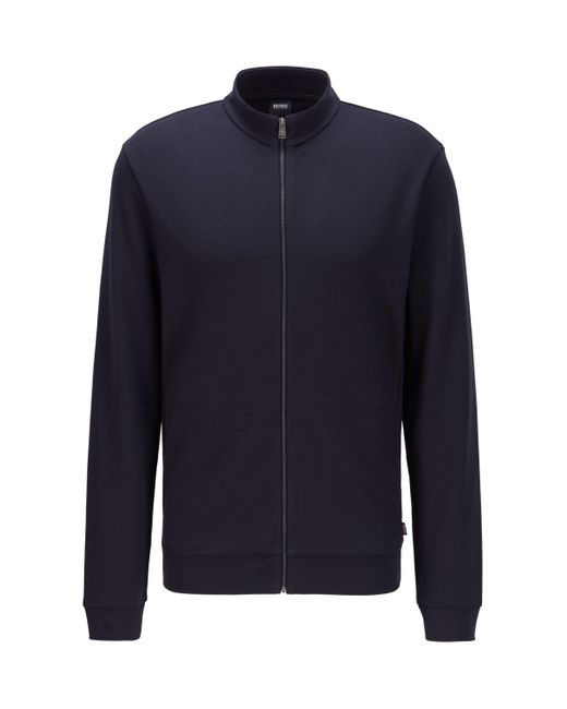 BOSS by HUGO BOSS Regular-fit Zip-through Sweatshirt In Mercerised Cotton  in Light Blue (Blue) for Men - Lyst