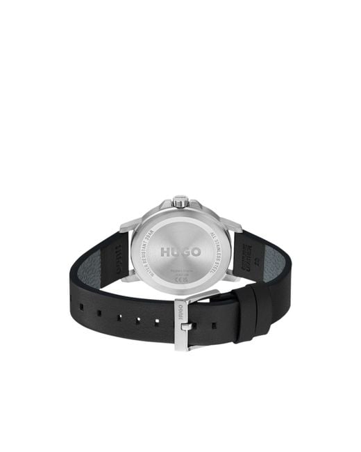 HUGO Black Dial Watch With Leather Strap for men