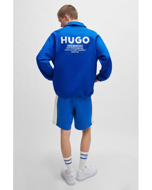 HUGO Blue Slim-fit Coach Jacket With Logo Prints for men