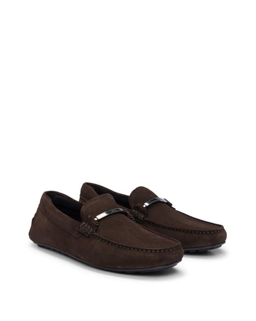 Boss Brown Suede Moccasins With Branded Hardware And Full Lining for men