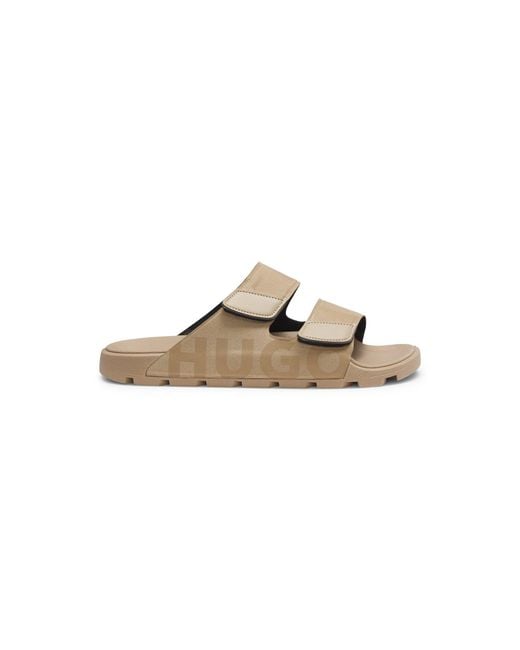 HUGO Brown Faux-Suede Slides With Logo Detailing for men