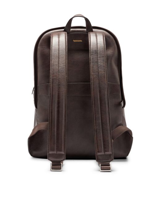 Boss Black Leather Backpack With Emed Logo for men