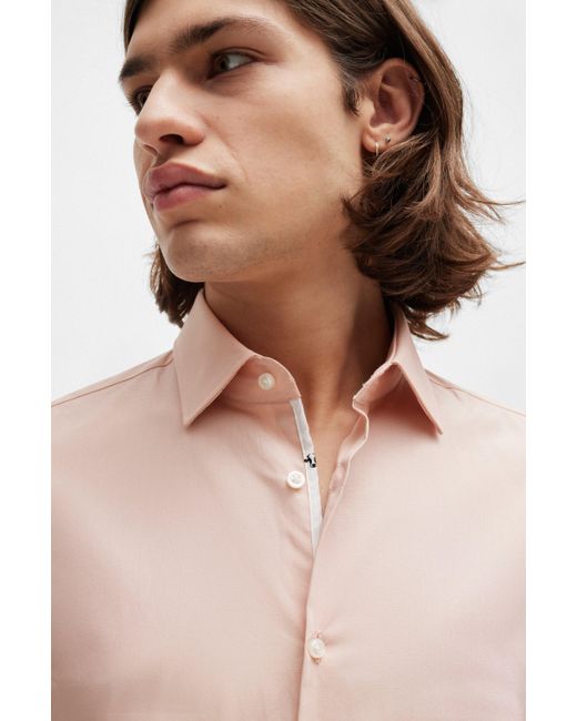 HUGO Slim-fit Overhemd Van Gemakkelijk Te Strijken Katoenen Popeline in het Pink voor heren