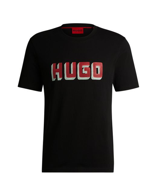 HUGO T-shirt Van Katoenen Jersey Met Logoprint in het Black voor heren
