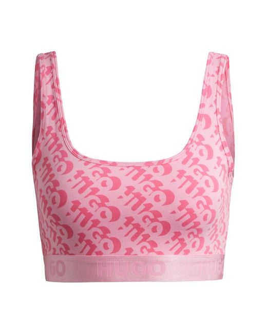 HUGO Pink Bralette aus Stretch-Baumwolle mit sich wiederholenden Logos