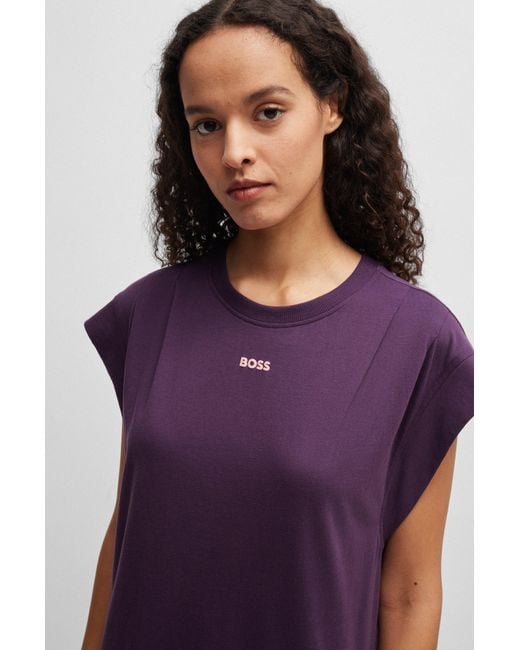 Boss Purple Cotton-jersey T-shirt Dress With Puff Logo