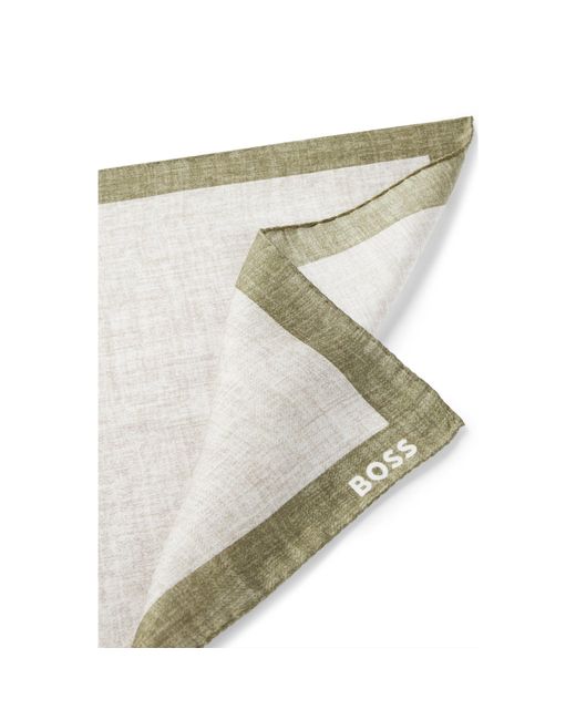 Boss Green Printed Pocket Square With Logo Border for men