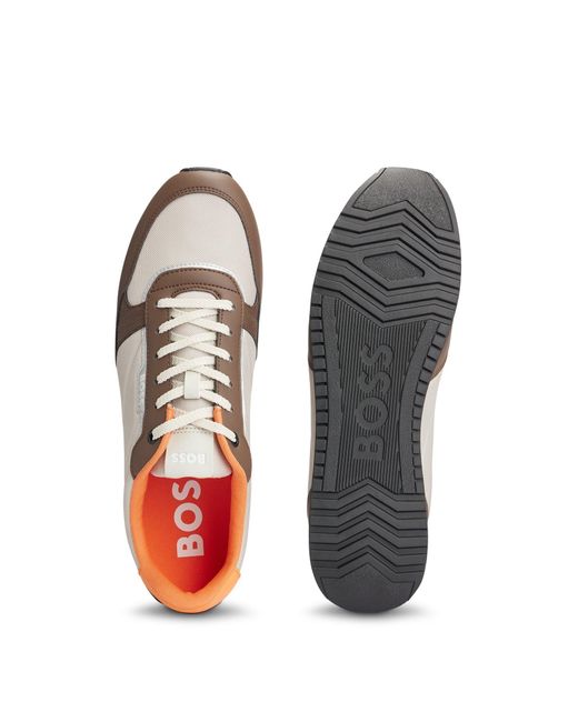 Boss White Mixed-material Trainers With Pop-colour Details for men