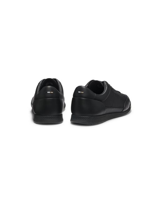 Boss Black Leather Trainers With Foil Logo for men