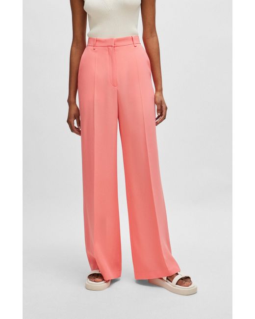 Pantalon large Relaxed Fit à taille haute Boss en coloris Pink
