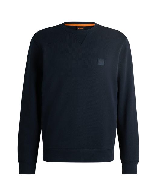 Boss Blue Cotton-terry Relaxed-fit Sweatshirt With Logo Patch for men