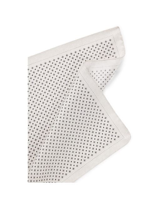 Boss White One Silk Pocket Square With Printed Pattern for men