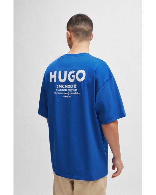 HUGO Blue Cotton-jersey T-shirt With New-season Logo Story for men