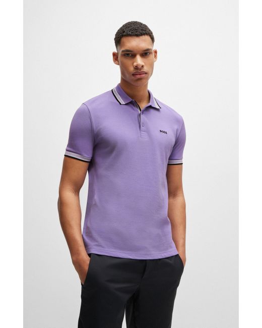 Boss Poloshirt aus Baumwoll-Piqué mit Kontrast-Logo in Purple für Herren