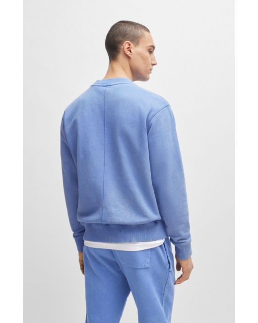 Boss Relaxed-fit Sweatshirt Van Katoenen Badstof Met Logodetail in het Blue voor heren