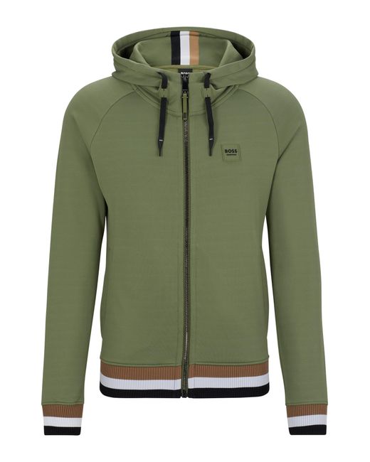 Boss Green Equestrian Zip-up Hoodie With Silicone Logo Patch for men