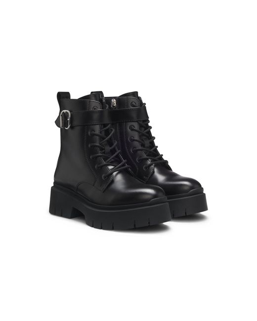 HUGO Black Faux-Leather Boots With Buckled Strap