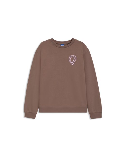HUGO Brown All-Gender Sweatshirt With Happy Artwork