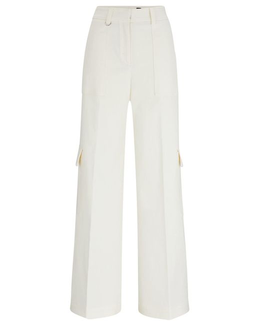 Boss White Straight-fit Trousers In A Cotton Blend