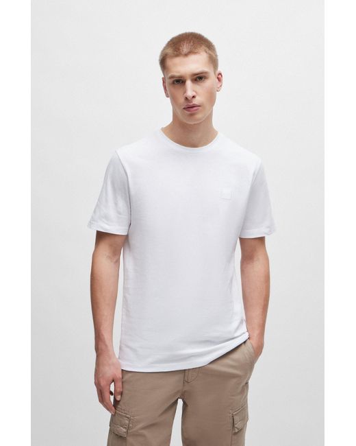 Boss White Cotton-jersey T-shirt With Logo Patch for men