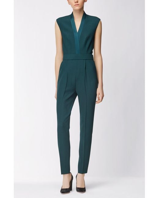 BOSS by HUGO BOSS V-neck Jumpsuit With Satin Trims in Green | Lyst Canada