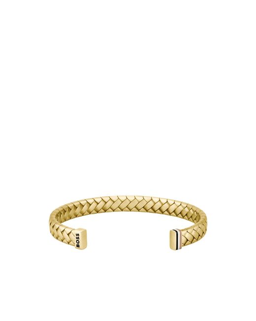 Boss Metallic Tone Cuff With Herringbone Pattern for men