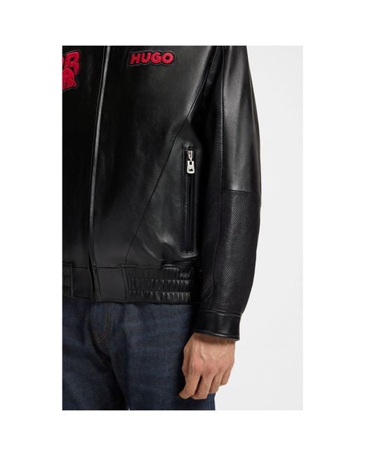 HUGO Black X Rb Leather Jacket With Bull Motifs for men
