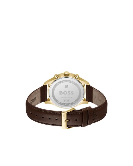 Boss White Stratus Chronograph Watch With Leather Strap for men