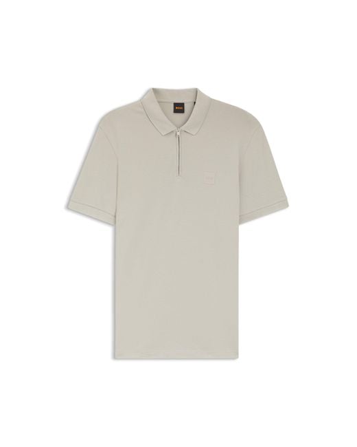 Boss White Stretch-Cotton Slim-Fit Polo Shirt With Logo Patch for men