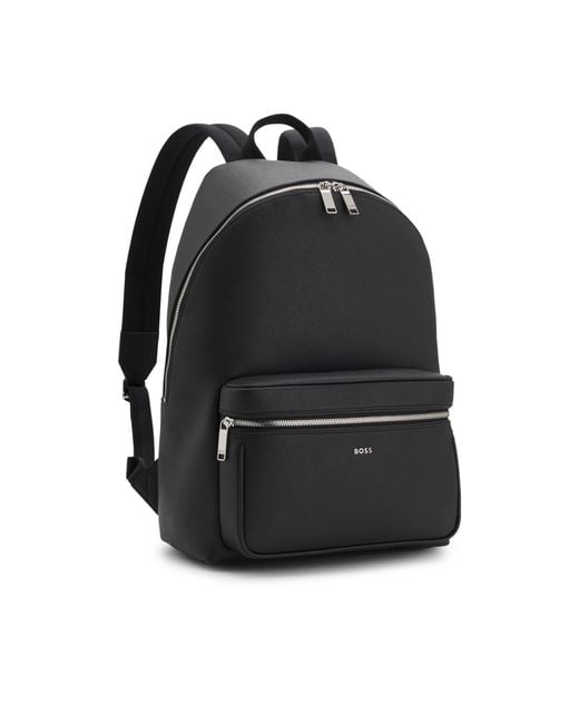 Boss Black Structured Backpack With Polished Logo Lettering for men