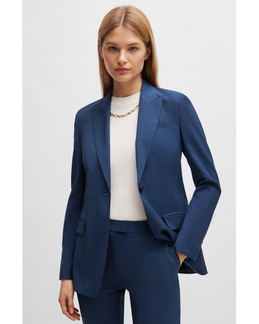 Boss Blue Regular-fit Jacket In Melange Virgin Wool