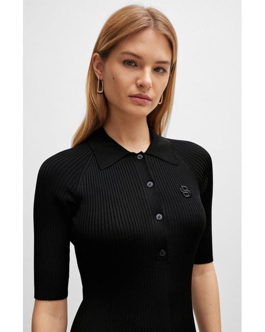 Boss Black Button-placket Dress With Double Monogram