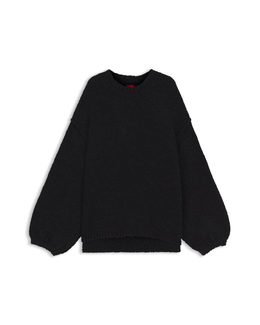 HUGO Black Oversized Strickpullover Mit Puffärmeln