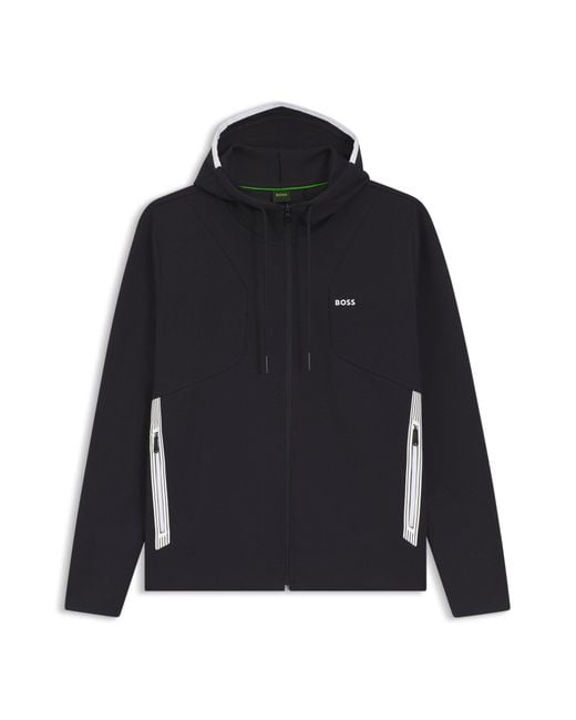Boss Zip-Up Cotton-Blend Hoodie With Contrast Trims in het Black voor heren
