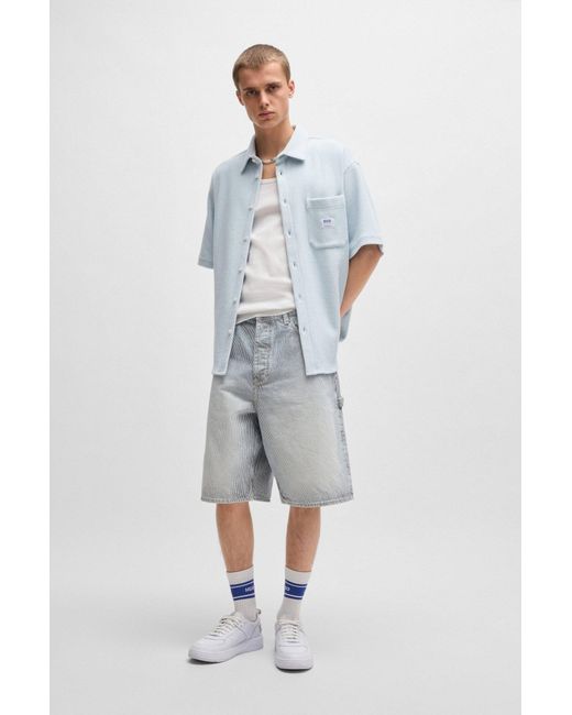 HUGO Kurzarm-Hemd Aus Baumwoll-Mix Mit Waffelstruktur in Blue für Herren