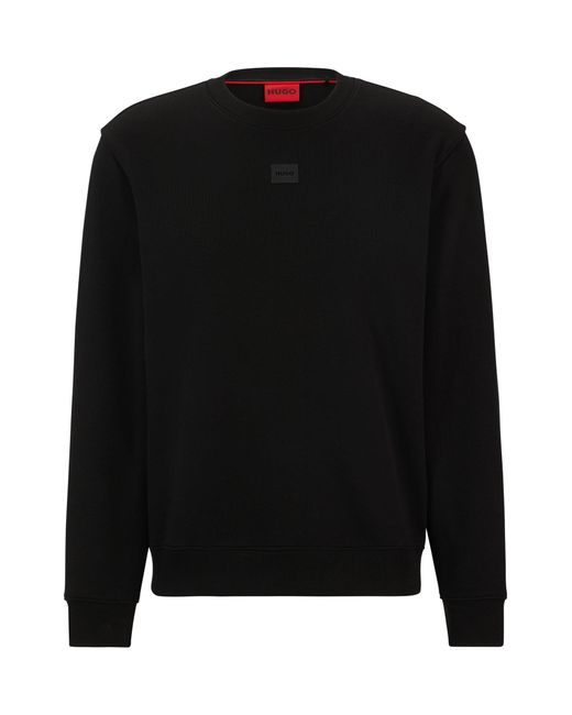 HUGO Black Cotton-terry Sweatshirt With Logo Detail for men