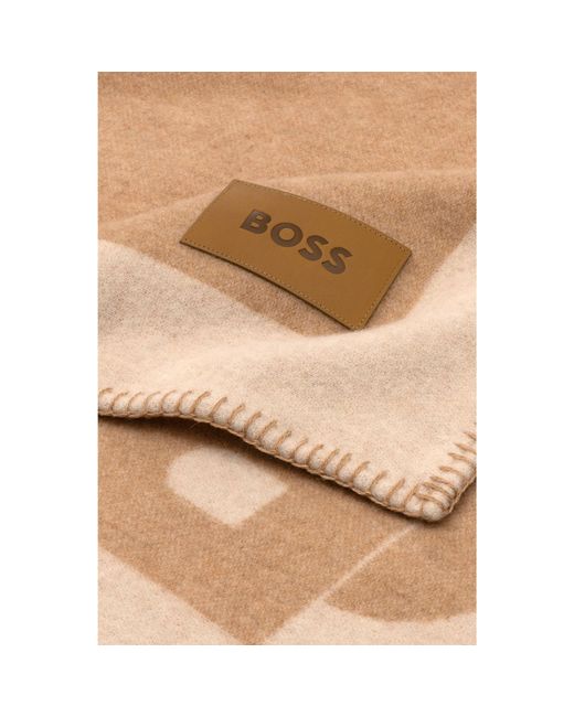 Boss Natural Wool-Blend Throw With Double B Monogram