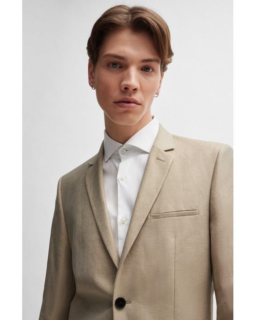 HUGO White Extra-slim-fit Suit In Linen-blend Chambray for men