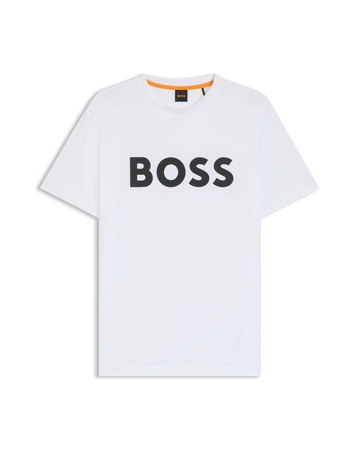 Boss T-Shirt Van Katoenen Jersey Met Grote Logoprint in het White voor heren