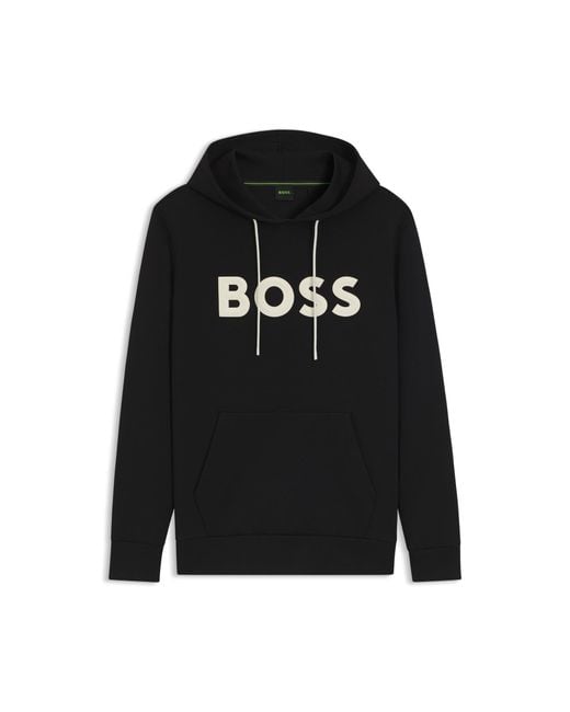 Boss Black Cotton-Blend Hoodie With Moulded Logo for men