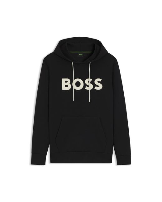 Boss Black Cotton-Blend Hoodie With Moulded Logo for men