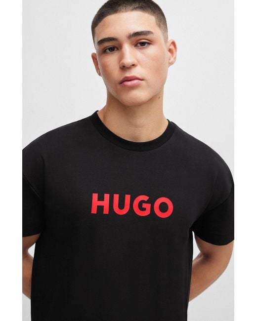 HUGO Black Stretch-cotton Pyjamas With Logo Details for men