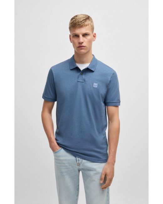 Polo Slim Fit en coton stretch à patch logo Boss pour homme en coloris Blue