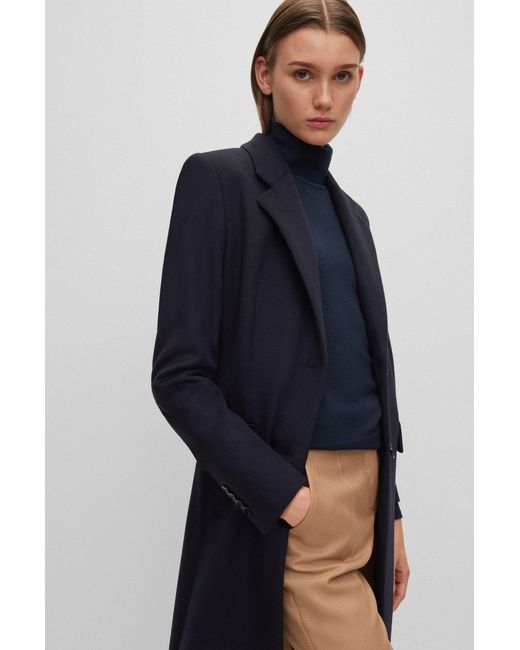 Boss Blue Slim-fit Coat In Virgin Wool And Cashmere