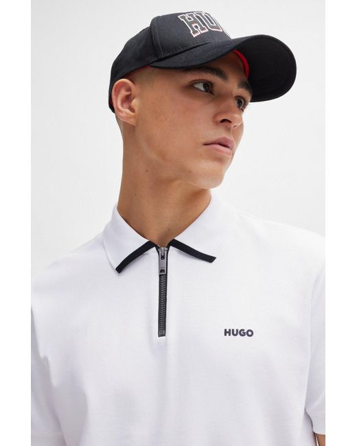 HUGO White Cotton-piqué Polo Shirt With Contrast Logo for men