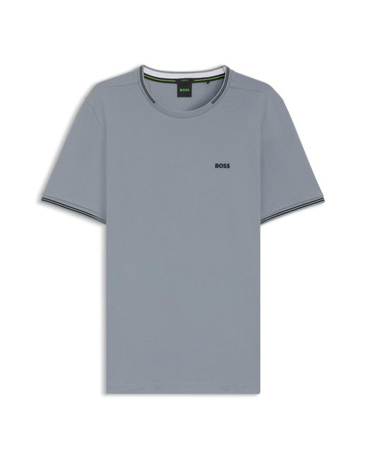 Boss T-Shirt Aus Stretch-Baumwolle Mit Streifen Und Logo in Gray für Herren
