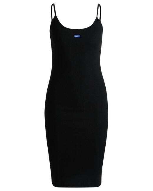 HUGO Black Sleeveless Dress In Ribbed Cotton-blend Jersey