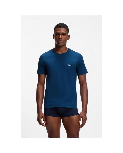 Boss Blue Three-Pack Of Cotton Underwear T-Shirts With Embroidered Logo for men