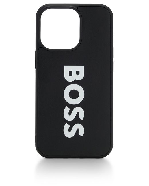 Boss Black Leather-covered Iphone 13 Pro Case With Contrast Logo for men
